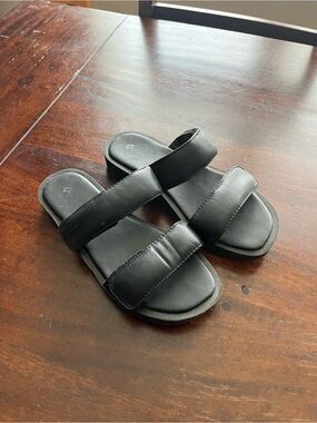 Black Double Strap Slide Sandals